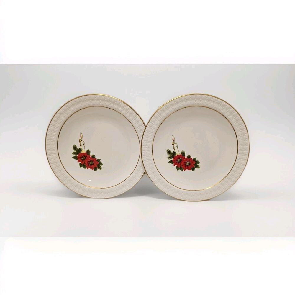 VTG Corning Centura Poinsettia MCM Christmas Salad Plates Set Of Two! RARE!